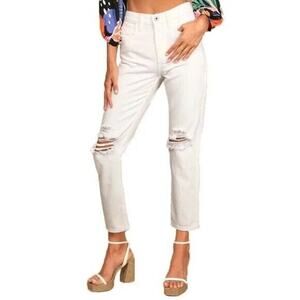 AFRM Women White Denim Luisa Distressed High Rise Ankle Skinny Jeans Size 28